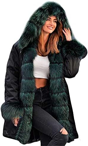 Listha Faux Fur Coat Mulheres encapuzadas com casaco quente de casacos de inverno de inverno bolsos