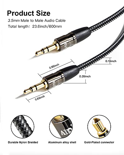 Alpluto de 3,5 mm de cabo de áudio masculino para masculino, 3,5 mm m/m de conectores de áudio estéreo auxiliares, preto