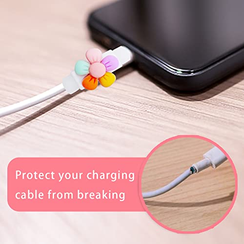 Protetor de cabo de carregador de flores de 10pcs para cabo iPhone/iPad USB, protetores de cabos de plástico fofos