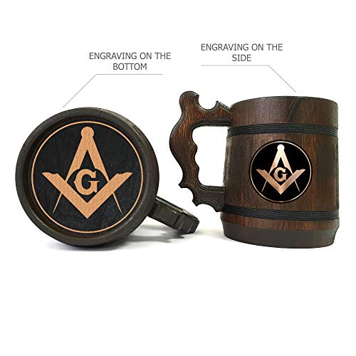 Freemason Square e Compass Beer Stein, presente personalizado para o melhor amigo, tanque de cerveja de madeira, caneca de cerveja,