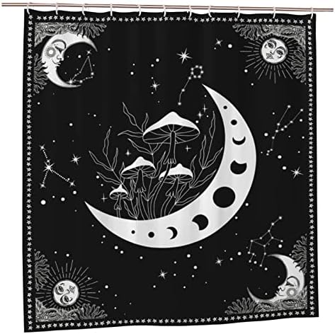 Lua e chuveiro Sun Curta Fase Fase Cogumelo Galáxia Celestial Curta de Chuveiro Estético Black Bruxa Boho Hippie Gótica