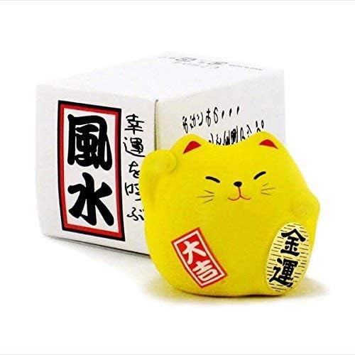 Kotobuki Maneki Neko Charm Kin-Un Collectible, riqueza, amarelo