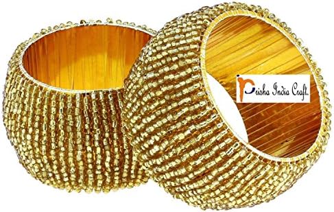 Prisha Índia artesanato artesanal de ouro indiano de ouro anéis de guardanapo - conjunto de 4 anéis
