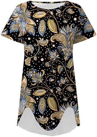 Gianthong feminino 2023 camisetas casuais de verão V de pescoço de manga curta de túnica de túnica decoração de impressão floral solta