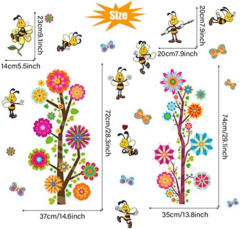 Yishilinka desenho animado fofo decalques de parede de abelhas inseto abelhas borboletas flores árvores adesivos de parede