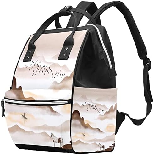 Mochila de viagem Guerotkr, bolsa de fraldas, bolsas de fraldas de mochila, cavalo de pintura de tinta chinesa