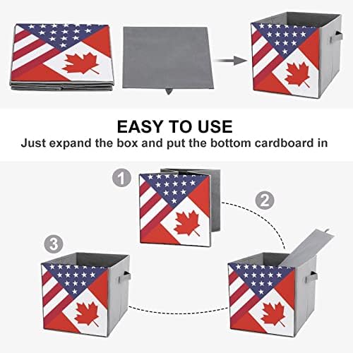 America Canada Flag PU PU Couather Bins de armazenamento Cesta de organizador de cubos de lona com alças