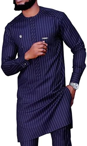 Roupas africanas para homens de manga longa Dashiki roupas listradas de camisa e calças definidas para reuniões de negócios
