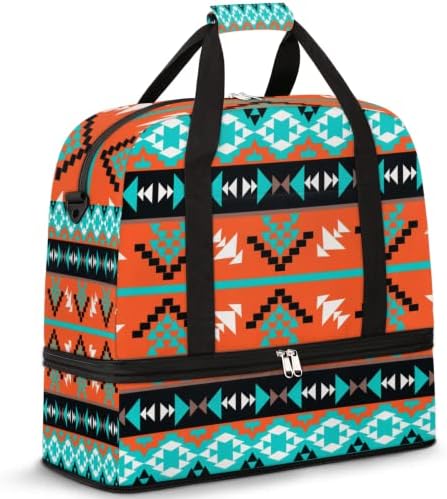 Bolsa de ginástica esportiva, bolsa de mochila de viagens geométricas étnicas com ginástica com sapatos, compartimento à noite, bolsa