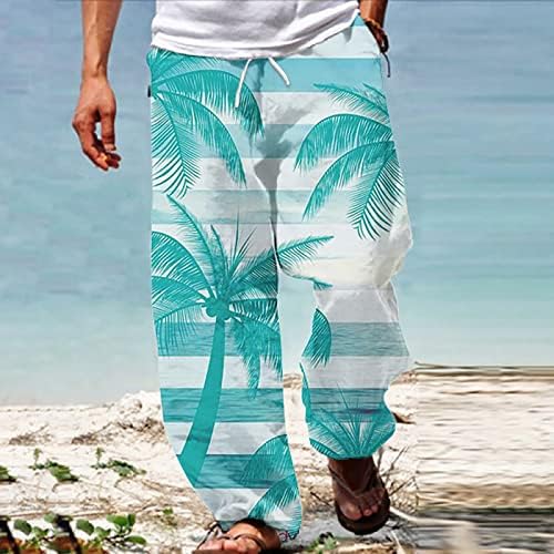 Calças de linho masculinas de ghdhue, calças de linho de algodão masculinas calças de praia de verão casual para homens solteiros havaianos