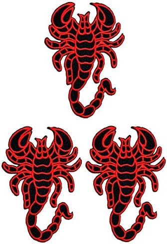 UMama Patch Conjunto de 3 Red Scorpion Bordado Patch Scorpion Escorpio zodiac Kids Kids Cost Ferro em manchas Roupas Vestido Chapéu de jeans Apliques DIY acessórios