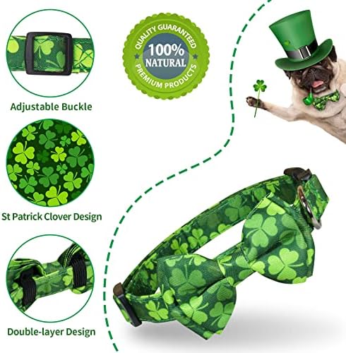 Cola de gravata borboleta do cão de St. Patrick, Epesiri Green Dog Collar Breche com algodão, trevo de quatro folhas