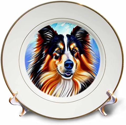 3drose excelente retrato de cão collie em azul. Presente de arte digital, charme - placas
