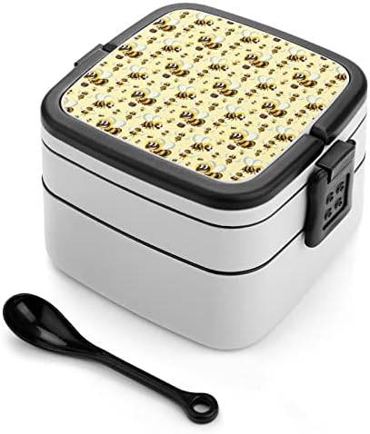 Bumble Bee Lanch Box portátil Bento Box de camada dupla portátil Recipiente de alimentos para almoço com colher