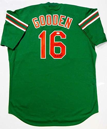 Doc Gooden assinou o New York Mets Green Majestic Jersey com 86 WS Champs -Jsa W Auth - camisas MLB autografadas