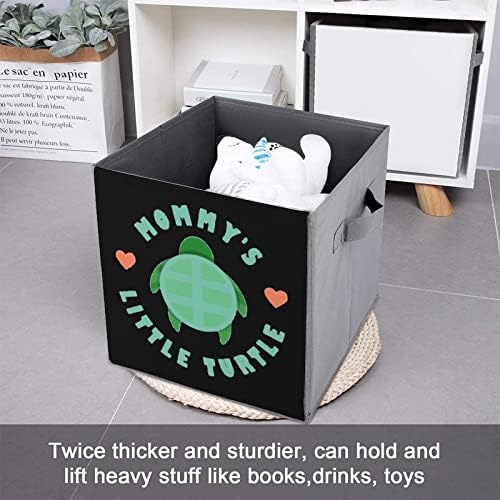 Love Mommy's Little Tartle Turtle Canvas Bins de armazenamento colapsível Cobradores de organizador de cubos com alças para