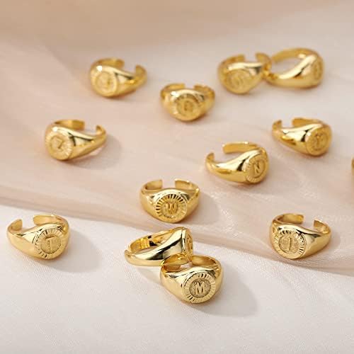 Ttndstore vintage letra inicial anéis de sinete para mulheres anel de abertura da letra de ouro jóias de casamento-87751