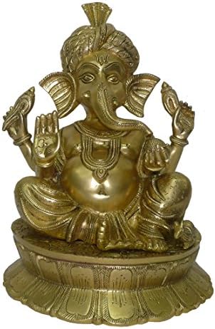 Bharat Haat Brass Metal Ganesh em posição de bênção e artista incrível BH02583