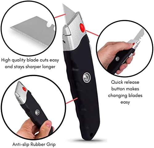 Melhor faca de utilitário premium da Internet - Conjunto de 2 - Conjunto de faca de barbear retrátil - cortador de caixa - alça de