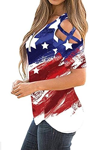 4 de julho camisetas camisetas para mulheres de manga curta Túdas de túnica de túnica americana faixas tie-dye camisetas patrióticas