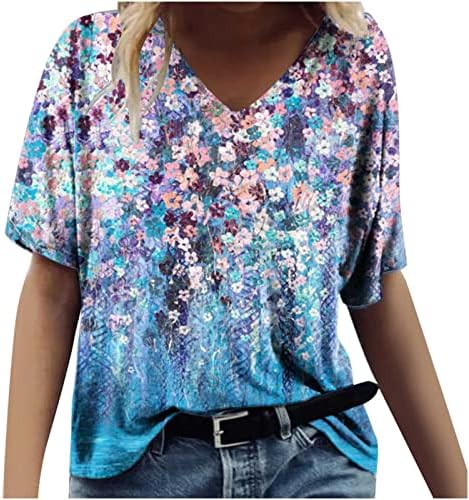 Roupas de manga curta Trendy y2k algodão vneck floral brunch gráfico de cima camiseta para meninas adolescentes no outono