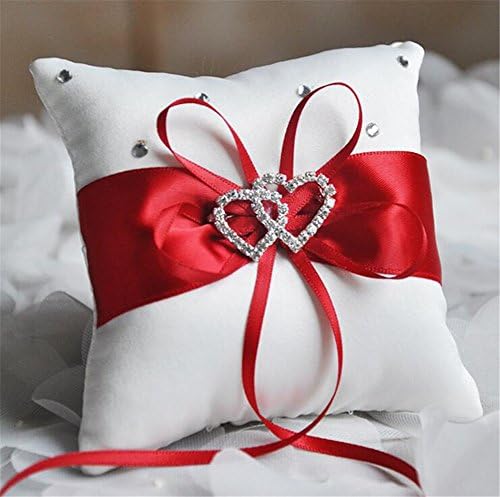 Zehui decoração de casamento romântico fita de fita de arco -bowknot bels pillow charme shinestone amor coração 10*10cm
