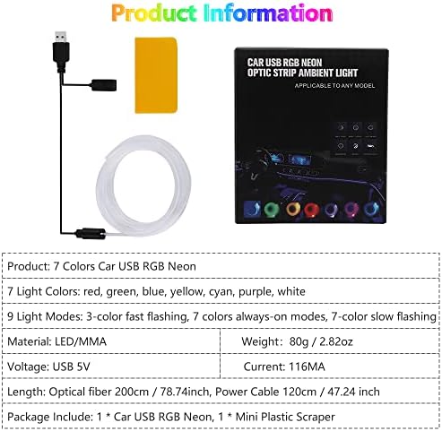 Luzes de tira do carro de carro Uhonsn Interior kit de iluminação ambiental USB de neon para o painel do console do console central de portas de veículo