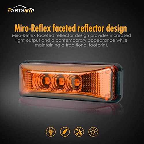 Partsam 12pcs 3,9 polegadas âmbar 3led marcador lateral Luz universal 12V 2 fios Conjunto selado, linhas de linha