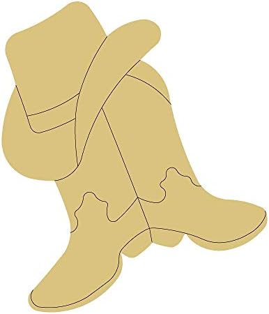 Design de bota de cowboy por linhas recortes de madeira inacabada Spurs a cavalo Sapatos de cavalos Rodeo Farm Ranch Texas Mdf Shape Canvas Style 3 Art 1