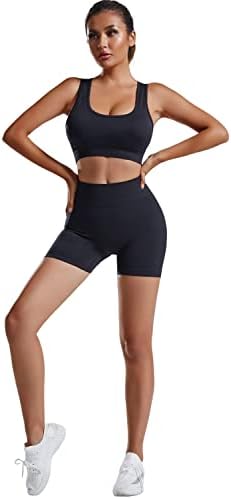 Conjuntos de exercícios suplucktar para mulheres roupas de 2 peças com nervuras com nervuras sem costura e shorts de cintura alta conjuntos de ioga