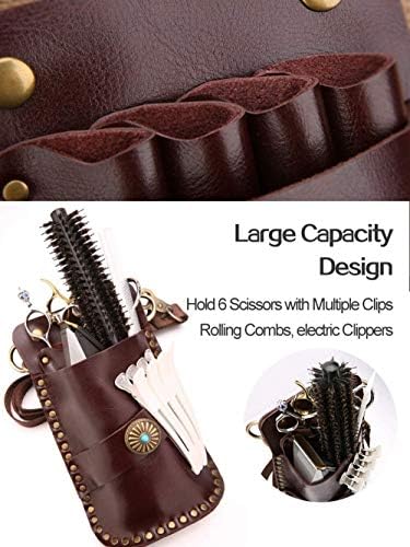 Yuesfz Profissional Hair Scissors Case Bolsas de couro retrô Pacote de cintura Hold 4 Scissors Barbeiro Bolsas de ferramentas de