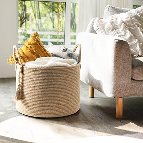 Goodpick grande cesta de cesta de cesta de vime para roupas, sapatos, toalhas, cesta de armazenamento decorativo na sala de