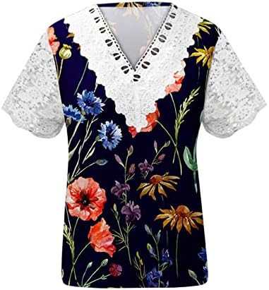 CBCBTWO Tampos de renda de verão para mulheres, Trendy Boho Floral Print V Blusa do pescoço Túnicas casuais soltas PLUSTEMIS