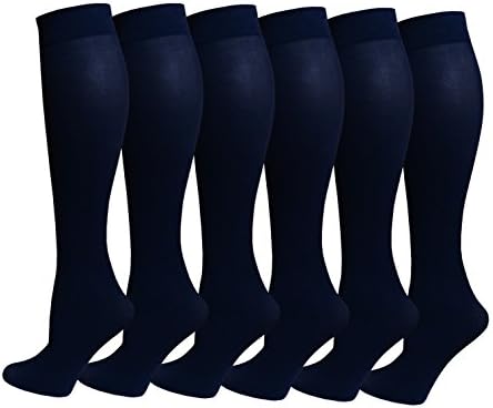 Diferente toque 6 pares femininos opacos spandex joelho meias altas size size 10-13