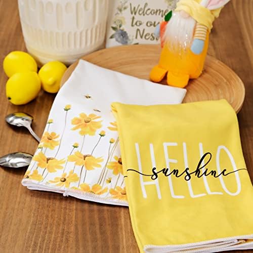 Toalhas de cozinha de geeory para a primavera decoração de verão Toalhas de prato amarelo margarida 18 x 26 polegadas Ultra absorvente