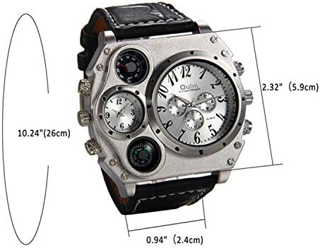 Avaner Mens Big Face Watch, Relógio de cinta de couro de fuso horário duplo, relógio de pulso de quartzo analógico com dial de termômetro