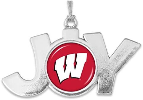 Wisconsin Badgers Joy com o logotipo da equipe Silver Metal Christmas Ornament Gift Tree Decoration UW