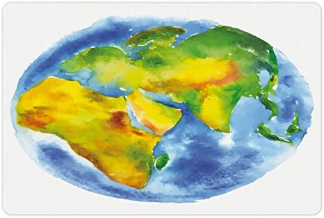 Ambesonne Earth Pet tapete para comida e água, globo de terra pintada em aquarelas Cartografia Geografia Continentes, retângulo de