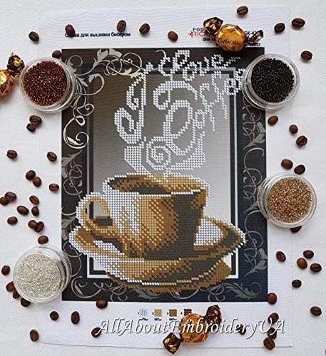 Kit de bordado com miçangas de café xícara de bordado de bordado de bordado ainda vida de presente de presente de
