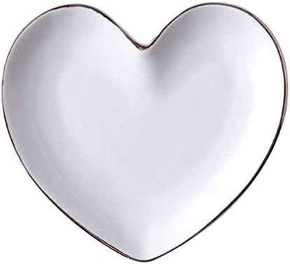 ARDAX White Heart Ceramic Jewelry Organizer com borda dourada, prato decorativo de bugiganga, bandeja de destaque