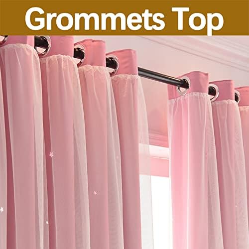 Cortina isolada térmica, Blackout Sheer Voile Window Drapes Washable Gommets Top de camada dupla de camada dupla