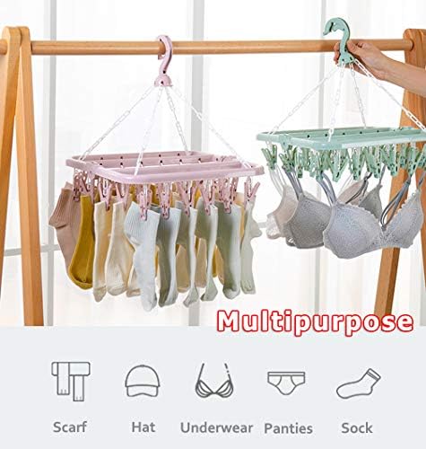 Rivama Roupas Secando cabide com 32 clipes, roupas de bebê secando rack, clipes de meia para roupas de roupas dobráveis