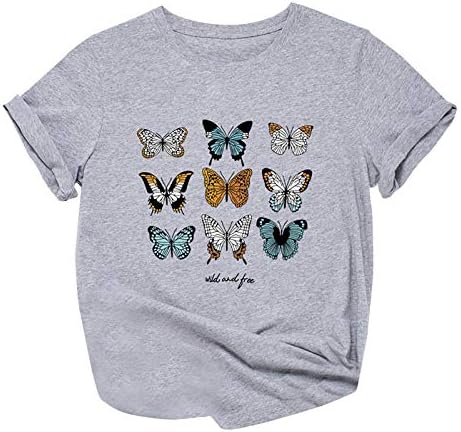 Camisa do dia dos namorados para feminino impressão de borboleta de manga curta Tops superdemas de túnica de túnica solta