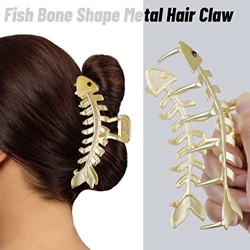 3pcs clipes de garra de ouro de peixe formato de osso metal garra de garra divertida clipes de cabelos não -lips para cabelos grossos