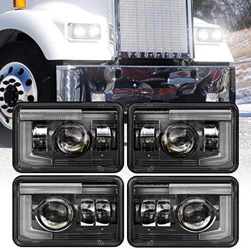 Faróis de LED de 4x6 polegadas de 4x6 polegadas 120W Substituição retangular DRL H4651 H4652 H4656 H4666 H6545 Compatível com Peterbilt Kenworth Freightinger Ford sonda Oldsmobile Cutlass