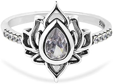 Fahm Tale 925 anel de lótus de prata esterlina para mulheres, sem lama sem lotus cúbico zircônia anéis estéticos jóias de flores do