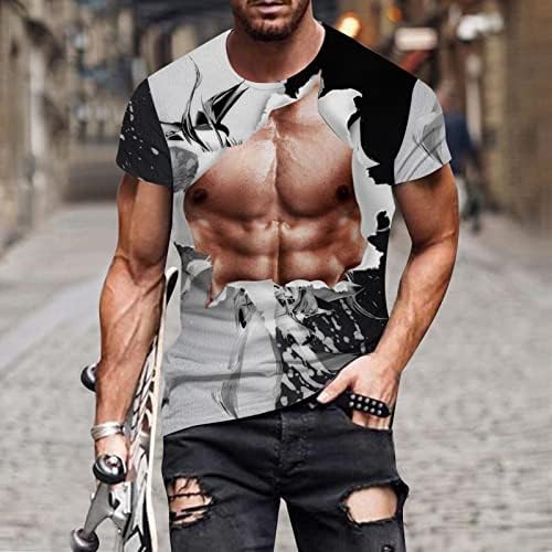 2023 New Mens Spring e Summer Personalidade Muscular 3D Camise de impressão digital com pescoço redondo e curto