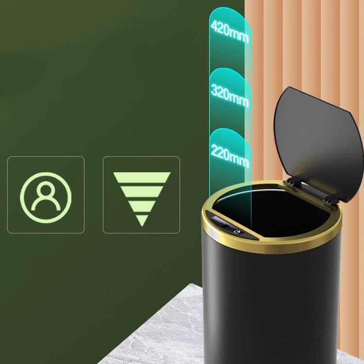 Zalord lixo lata 12L de aço inoxidável Lixo inteligente de aço smart pode abrir automaticamente a tampa de lixo de lixo de armazenamento