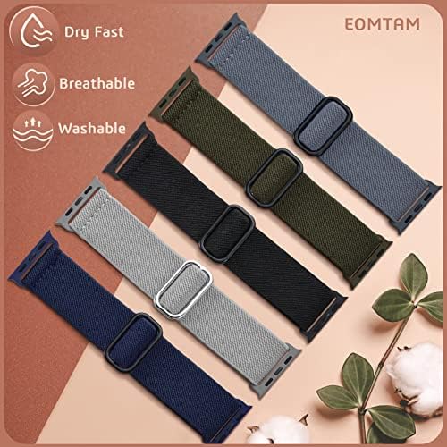 Eomtam 5 Pack Silicone e Nylon Watch Bands compatíveis para Apple Watch Band 45mm 44mm 42mm 41mm 40mm 38mm homens mulheres