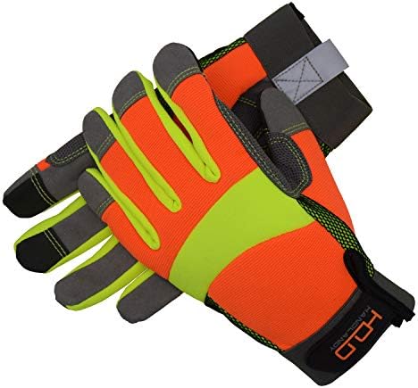 Luvas de trabalho reflexivas de Handlandy Hi-Vis, luvas de segurança anti-vibração, tela de toque, spandex flexível laranja traseiro